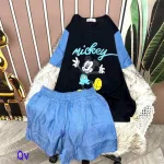 Đồ bộ quần đùi áo tay ngắn 2 màu in hình mickey