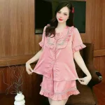 Đồ bộ quần đùi áo tay ngắn bèo cổ vuông bèo màu trơn