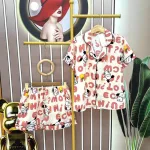 Đồ bộ quần đùi áo tay ngắn cổ bẻ hoạ tiết