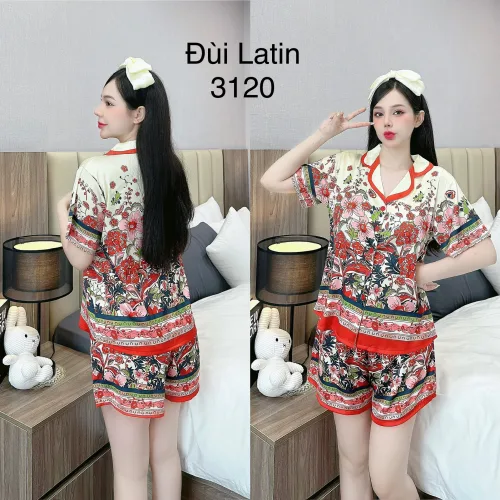 Đồ bộ quần đùi áo tay ngắn cổ bẻ hoạ tiết dể thương