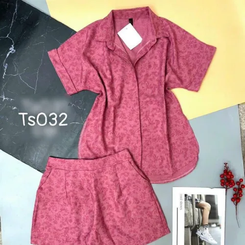 Đồ bộ quần đùi áo tay ngắn cổ bẻ màu trơn