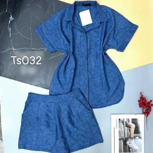 Đồ bộ quần đùi áo tay ngắn cổ bẻ màu trơn