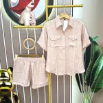 Đồ bộ quần đùi áo tay ngắn cổ bẻ phối túi