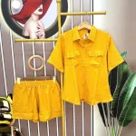 Đồ bộ quần đùi áo tay ngắn cổ bẻ phối túi
