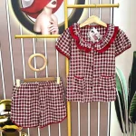 Đồ bộ quần đùi áo tay ngắn cổ lá sen caro