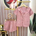 Đồ bộ quần đùi áo tay ngắn cổ sen caro