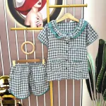 Đồ bộ quần đùi áo tay ngắn cổ sen caro