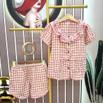 Đồ bộ quần đùi áo tay ngắn cổ sen caro