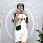 Đồ bộ quần đùi áo tay ngắn cổ tròn 2 màu in hình
