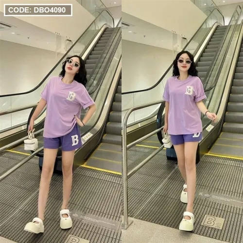 Đồ bộ quần đùi áo tay ngắn cổ tròn chữ B