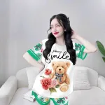 Đồ bộ quần đùi áo tay ngắn cổ tròn hoạ tiết