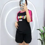 Đồ bộ quần đùi áo tay ngắn cổ tròn  in chữ