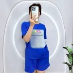 Đồ bộ quần đùi áo tay ngắn cổ tròn in chữ