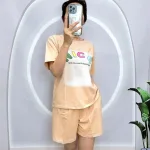 Đồ bộ quần đùi áo tay ngắn cổ tròn in chữ