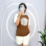 Đồ bộ quần đùi áo tay ngắn cổ tròn in chữ