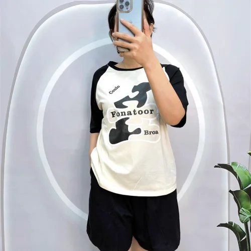 Đồ bộ quần đùi áo tay ngắn cổ tròn in chữ
