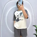 Đồ bộ quần đùi áo tay ngắn cổ tròn in chữ