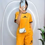 Đồ bộ quần đùi áo tay ngắn cổ tròn in chữ