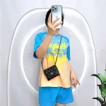 Đồ bộ quần đùi áo tay ngắn cổ tròn in chữ