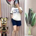 Đồ bộ quần đùi áo tay ngắn cổ tròn in chữ