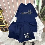 Đồ bộ quần đùi áo tay ngắn cổ tròn in chữ