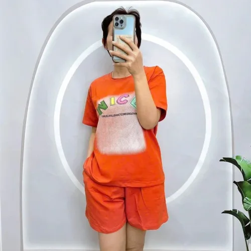 Đồ bộ quần đùi áo tay ngắn cổ tròn in chữ nice