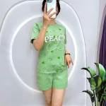 Đồ bộ quần đùi áo tay ngắn cổ tròn in chữ peace