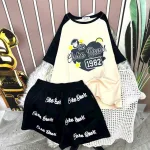 Đồ bộ quần đùi áo tay ngắn cổ tròn in hình