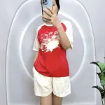Đồ bộ quần đùi áo tay ngắn cổ tròn in hình