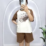 Đồ bộ quần đùi áo tay ngắn cổ tròn in hình