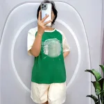 Đồ bộ quần đùi áo tay ngắn cổ tròn in hình