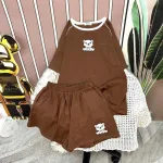Đồ bộ quần đùi áo tay ngắn cổ tròn in hình