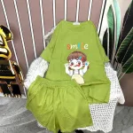 Đồ bộ quần đùi áo tay ngắn cổ tròn in hình bé gái