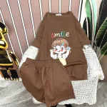 Đồ bộ quần đùi áo tay ngắn cổ tròn in hình bé gái