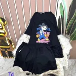 Đồ bộ quần đùi áo tay ngắn cổ tròn in hình bé gái