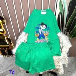 Đồ bộ quần đùi áo tay ngắn cổ tròn in hình bé gái