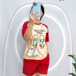 Đồ bộ quần đùi áo tay ngắn cổ tròn in hình dép