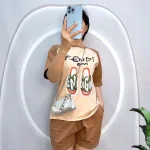 Đồ bộ quần đùi áo tay ngắn cổ tròn in hinh đôi dép