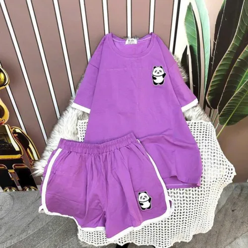 Đồ bộ quần đùi áo tay ngắn cổ tròn in hình gấu