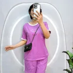 Đồ bộ quần đùi áo tay ngắn cổ tròn in hình mặt cười