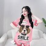 Đồ bộ quần đùi áo tay ngắn cổ tròn in hình mèo