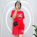 Đồ bộ quần đùi áo tay ngắn cổ tròn in hình trái tim