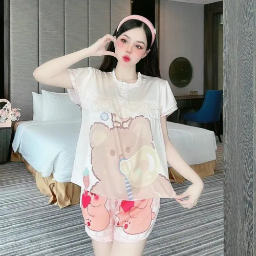 Đồ bộ quần đùi áo tay ngắn cổ tròn mặc nhà