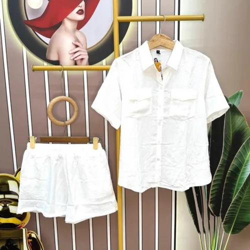 Đồ bộ quần đùi áo tay ngắn có túi màu trơn