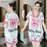 Đồ bộ quần đùi áo tay ngắn cổ v hoạ tiết