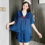 Đồ bộ quần đùi áo tay ngắn cổ v màu trơn