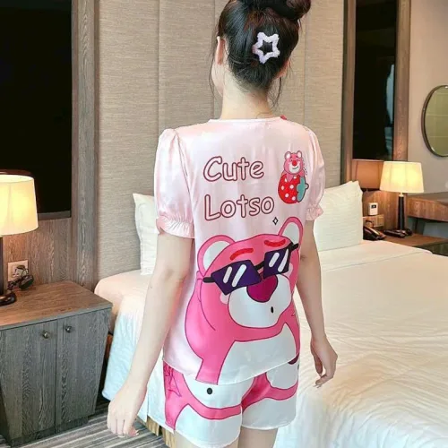Đồ bộ quần đùi áo tay ngắn cổ vuông hoạ tiết