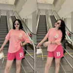 Đồ bộ quần đùi áo tay ngắn in chữ B
