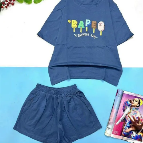 Đồ bộ quần đùi áo tay ngắn in chữ bape