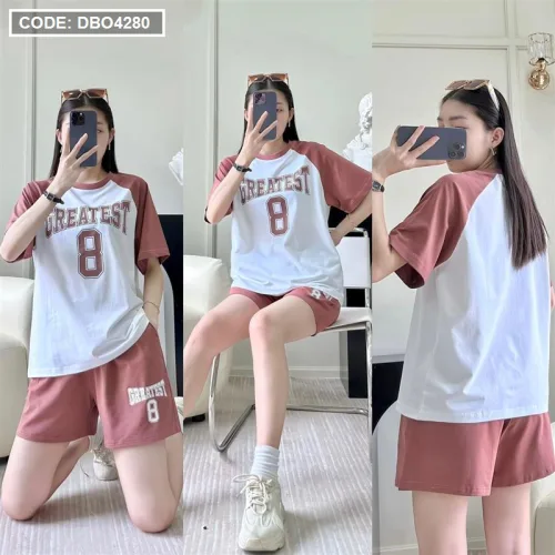 Đồ bộ quần đùi áo tay ngắn in chữ và in số 8